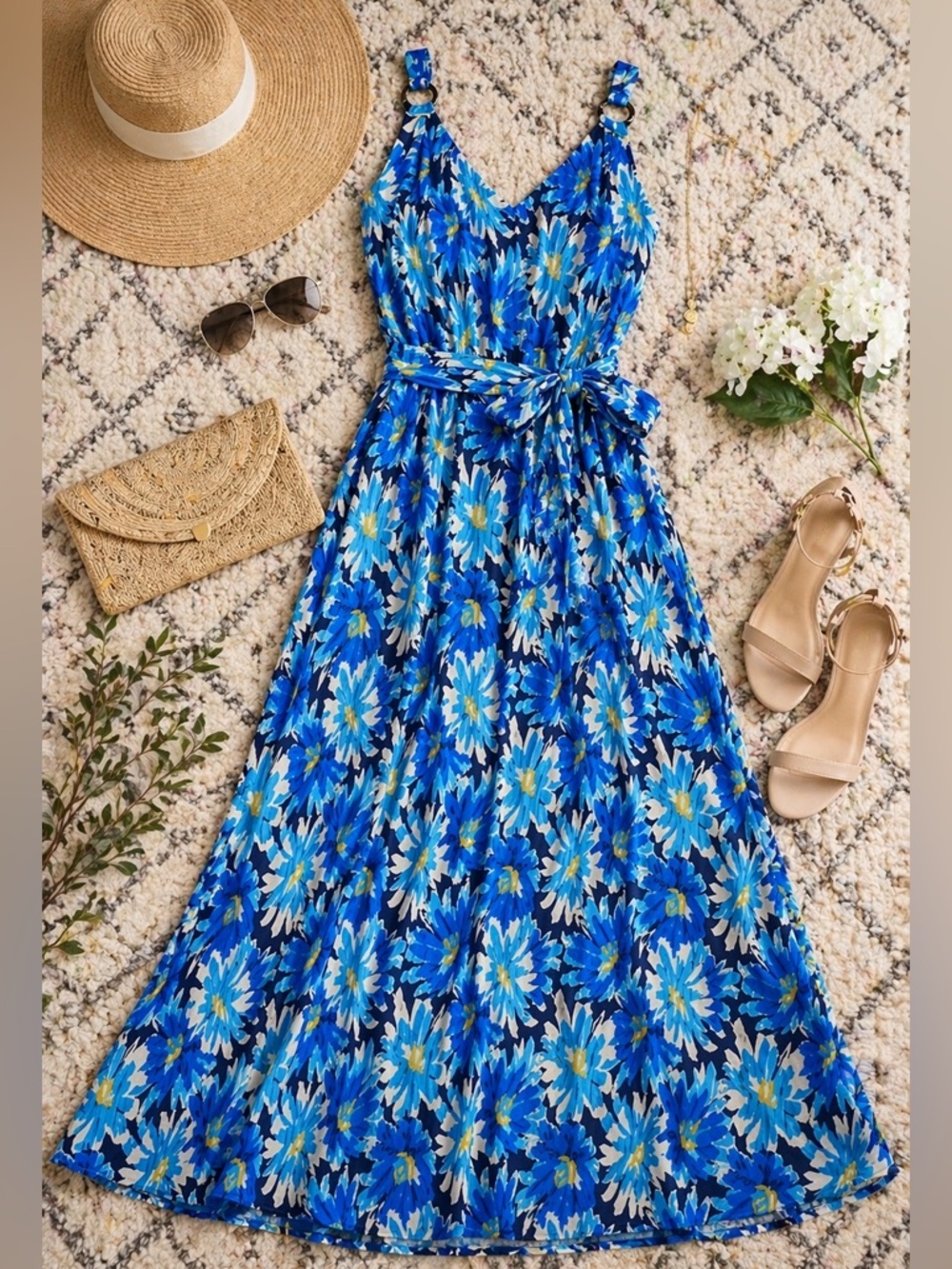 Maggy London Blue NWT Floral Print Dress Size 2 Vacation Garden Party